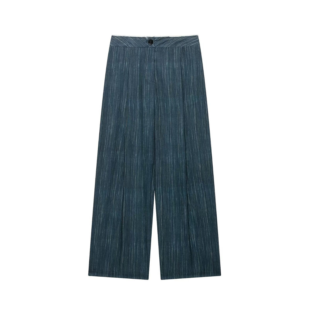 Damen Zweiteiliges Nadelstreifen-Set mit Stehkragen-Blazer und Highwaist-Palazzohose Echo Archiv