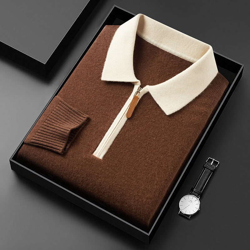 Herren eleganter Pullover mit Zip-Kragen aus hochwertiger Wolle Echoarchiv