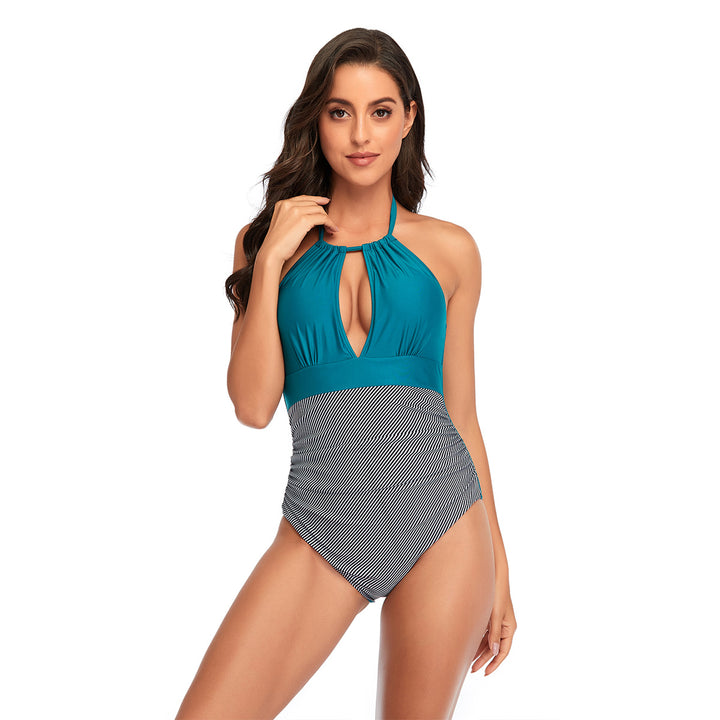 Damen Eleganter Einteiler Badeanzug mit tiefem V-Ausschnitt und geschmeidigem Stoff Echo Archiv