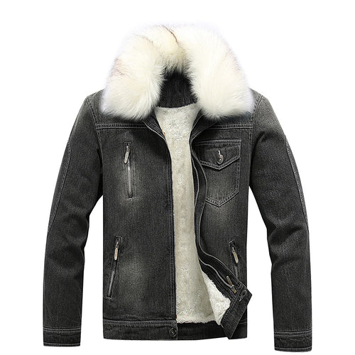 Herren Jeansjacke mit Teddyfutter, Kunstfellkragen und multifunktionalen Reißverschlusstaschen Echoarchiv