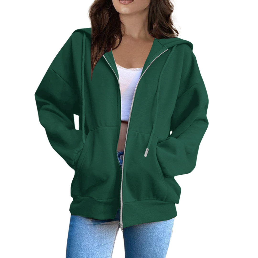 Damen oversized Kapuzenjacke mit durchgehendem Reißverschluss, Kängurutaschen und weichem Innenfutter – Célinea