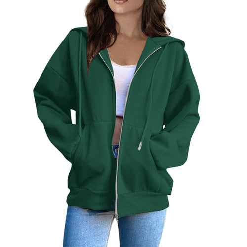 Damen oversized Kapuzenjacke mit durchgehendem Reißverschluss, Kängurutaschen und weichem Innenfutter – Célinea