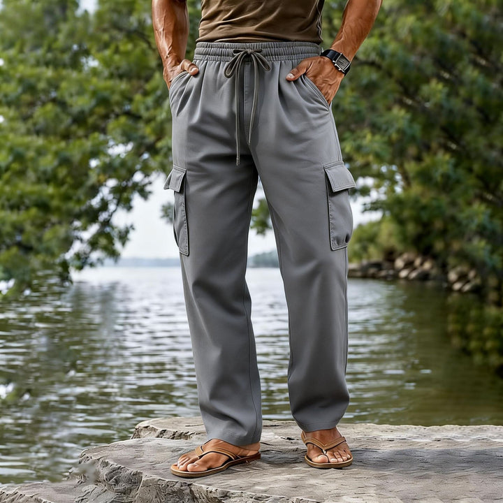 Herren leichte Cargo-Freizeithose mit elastischem Tunnelzugbund und geradem Bein – Bravaro