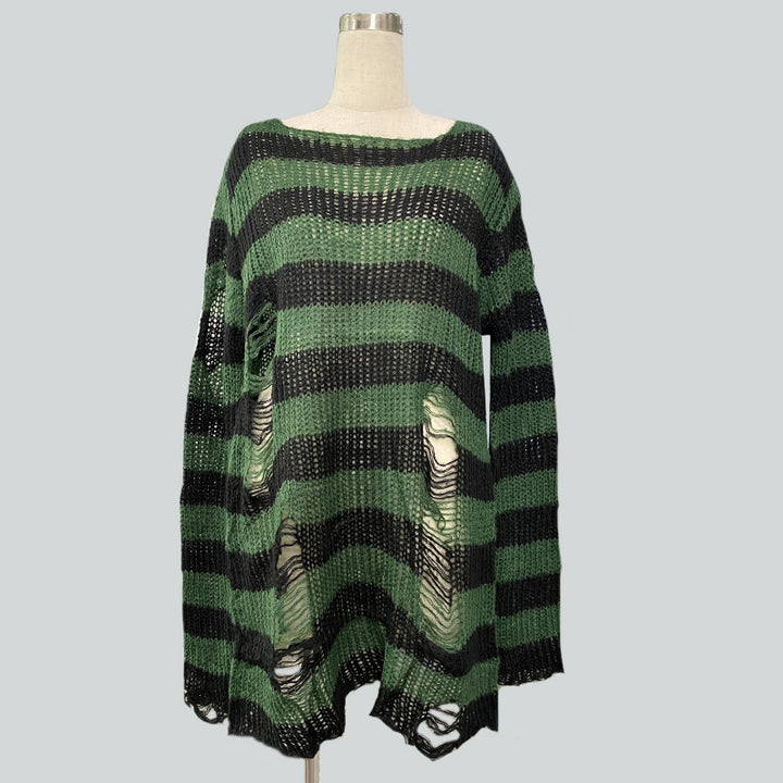 Damen nan Oversized Grobstrickpullover mit breiten Blockstreifen und aufgerissenem Design Echo Archiv