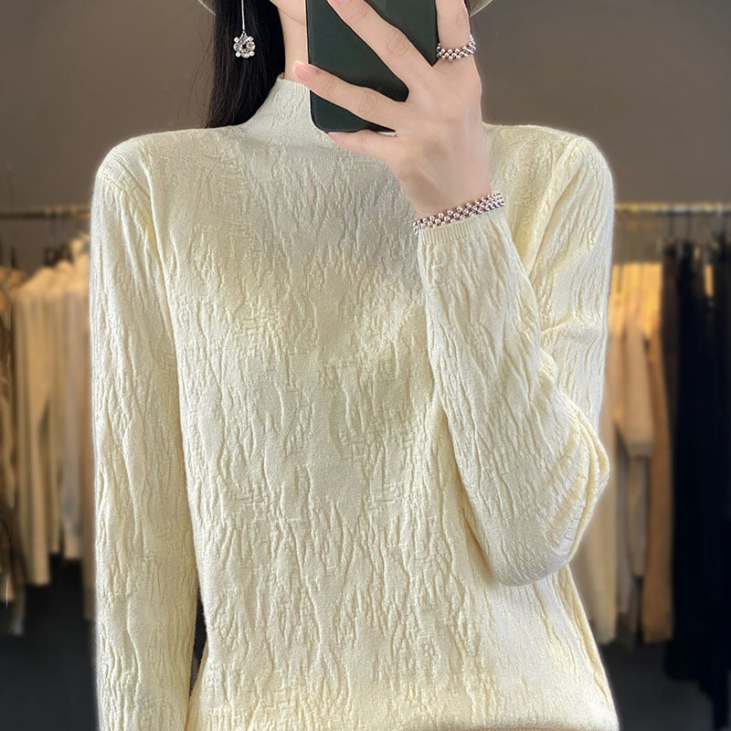 Damen Strukturierter Feinstrick-Pullover mit kurzem Stehkragen und Crinkle-Optik Echoarchiv