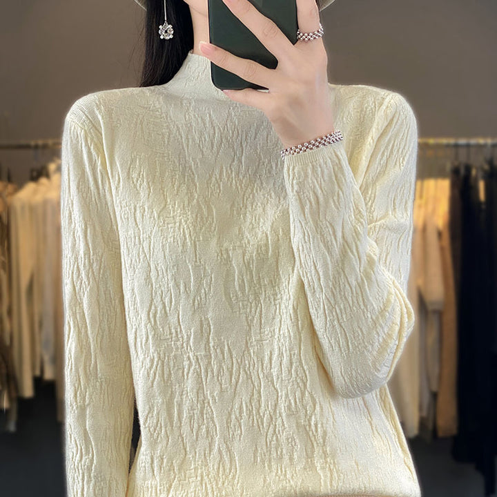 Damen Strukturierter Feinstrick-Pullover mit kurzem Stehkragen und Crinkle-Optik Echoarchiv