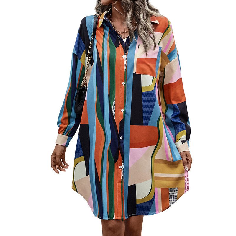 Damen Hemdblusenkleid mit buntem geometrischen Muster Echo Archiv