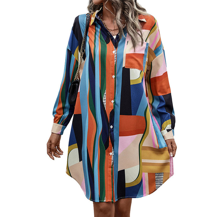 Damen Hemdblusenkleid mit buntem geometrischen Muster Echo Archiv