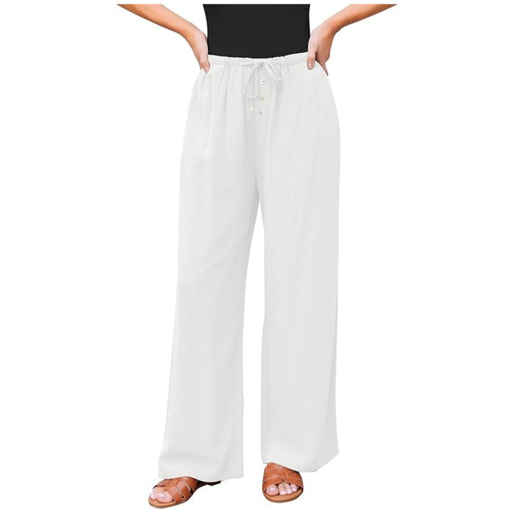 Damen weite Leinenhose mit elastischem Bund, Kordelzug und Knopfleiste Echo Archiv