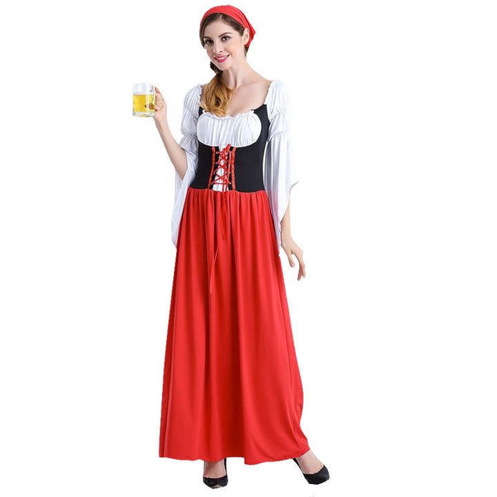 Damen nan Festival-Kostümkleid im Vintage-Bauernstil mit geschnürter Korsage und geraffter Off-Shoulder-Bluse Echo Archiv
