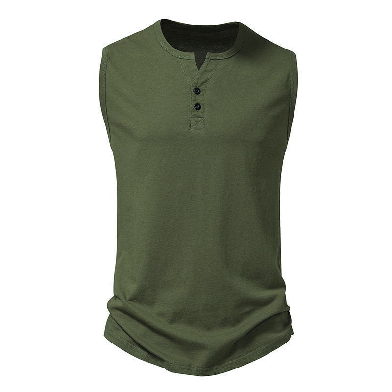 Herren ärmelloses Henley-Shirt mit modernem Knopfdesign Echoarchiv