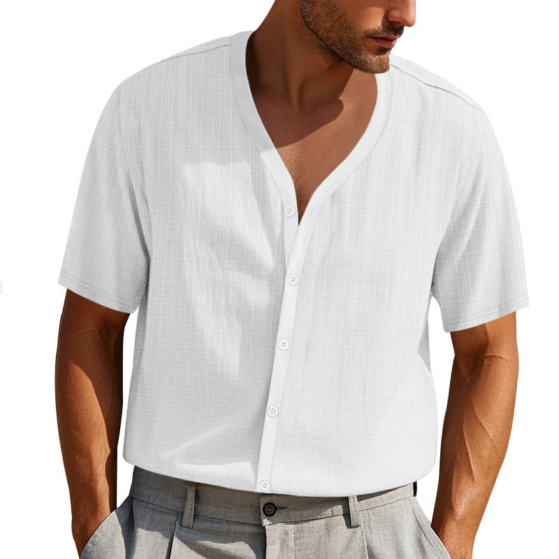 Herren Kurzarm-Henley-Hemd mit modischem V-Ausschnitt und strukturiertem Design Echoarchiv
