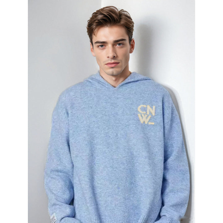 Unisex Oversized Kapuzenpullover mit V-Ausschnitt aus Feinstrick und Logo-Stick Echoarchiv