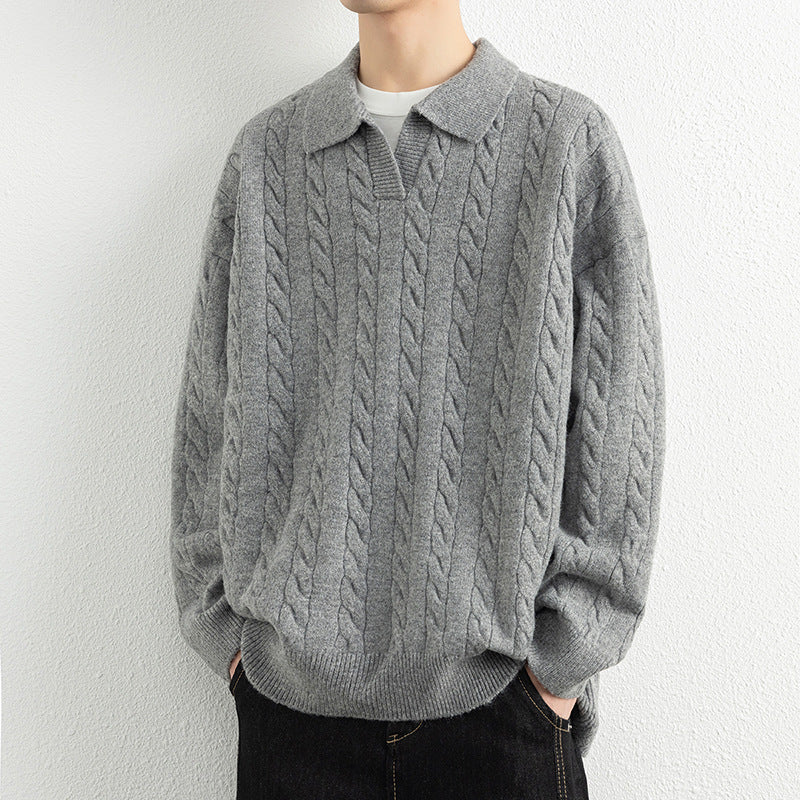 Herren Strickpullover mit Nautical Cable-Muster und klassischem Kragen Echoarchiv
