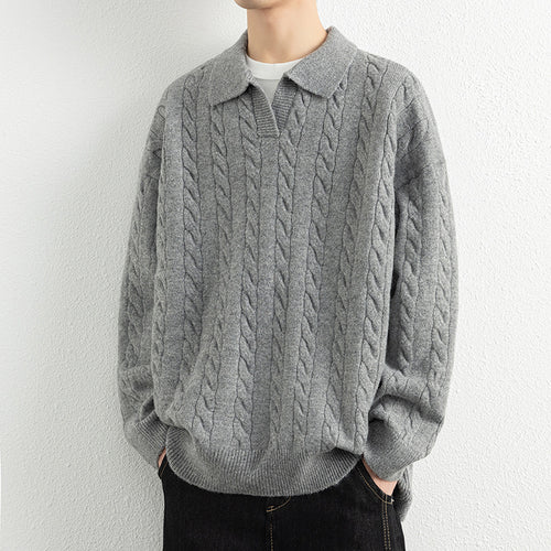 Herren Strickpullover mit Nautical Cable-Muster und klassischem Kragen Echoarchiv