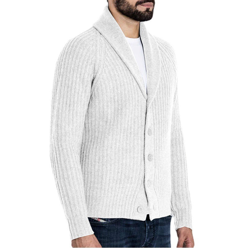 Herren Rippstrick-Cardigan mit Schalkragen und durchgehender Knopfleiste Echo Archiv