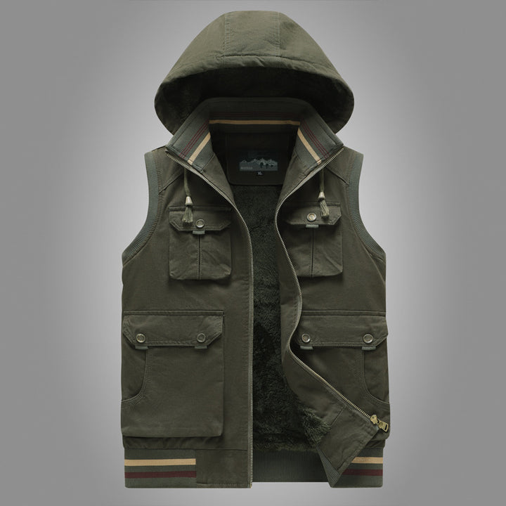 Herren Utility-Weste mit Kapuze, Teddyfutter und Multifachtaschen – Marzano