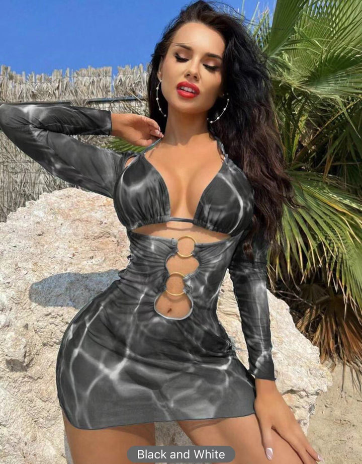 Damen Strandkleid mit Rüschendetails und luxuriösem Wickeldesign Echo Archiv