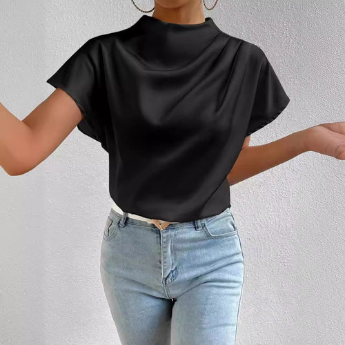 Damen Elegantes Satinoberteil mit hochgeschlossenem Ausschnitt und soften Drapierungen Echo Archiv