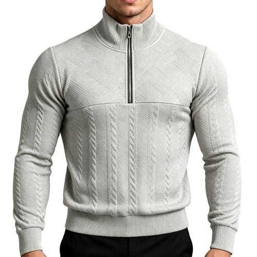 Herren Strickpullover mit halbem Reißverschluss und Zopfmuster Echoarchiv