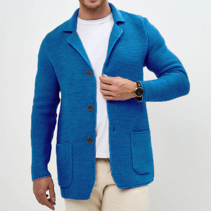Herren grobgestrickter Strickcardigan mit Schalkragen und aufgesetzten Taschen Echo Archiv