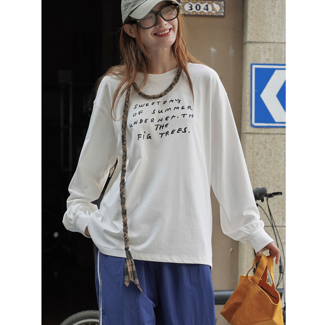 Damen Lockeres Oversized-Sweatshirt aus Baumwolljersey mit Rundhalsausschnitt und Statement-Print Echoarchiv