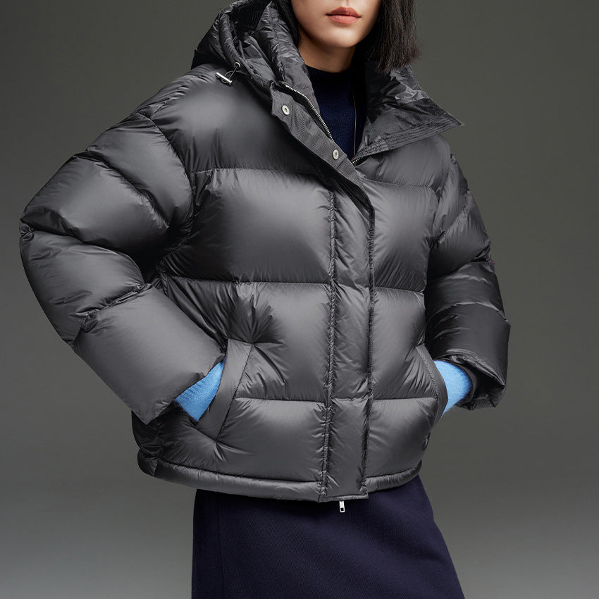 Damen Kurze boxy gesteppte Daunenjacke mit Kapuze Echoarchiv