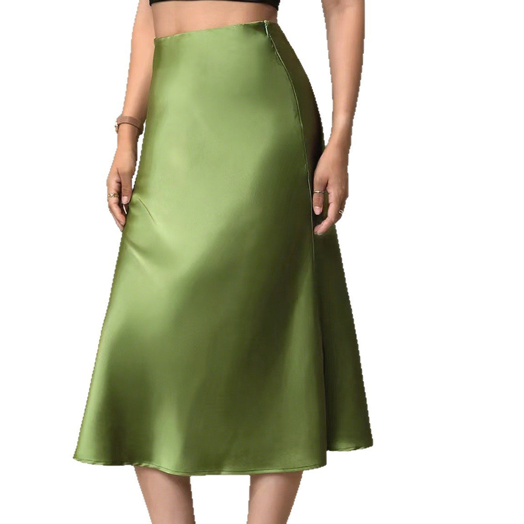 Damen Eleganter Satin-Midirock mit hohem Schnitt und fließendem Fall Echo Archiv
