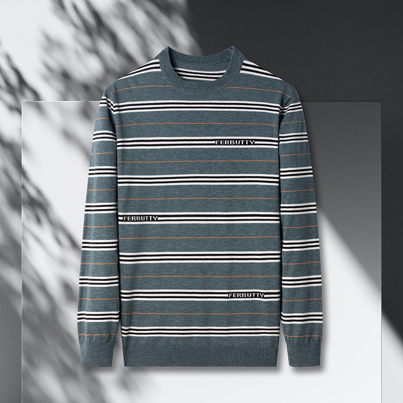 Herren modischer Strickpullover mit Streifenmuster und Rundhalsausschnitt Echoarchiv