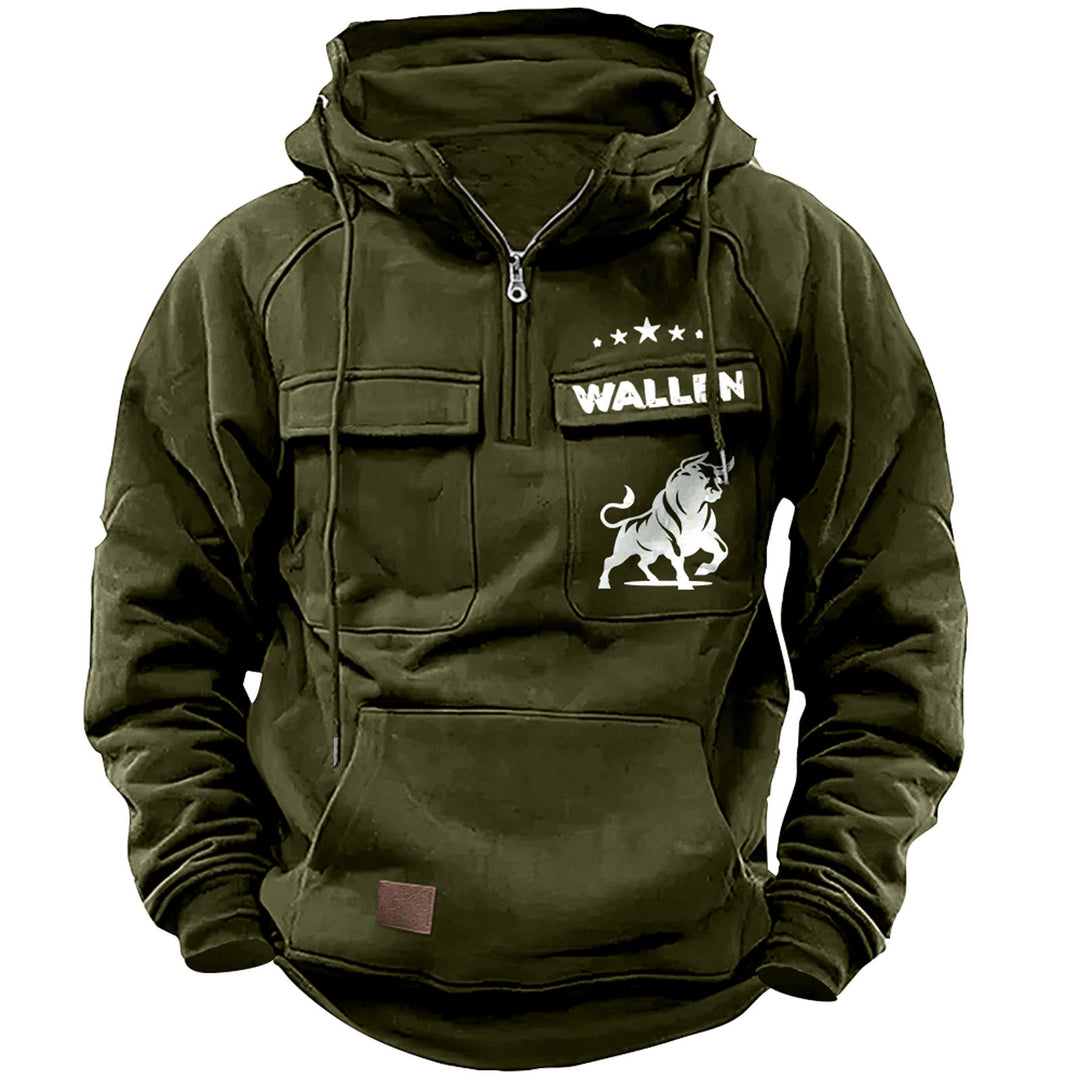 Herren nan Kapuzenpullover mit Halbzip, Cargo-Brusttaschen und Kängurutasche Echo Archiv