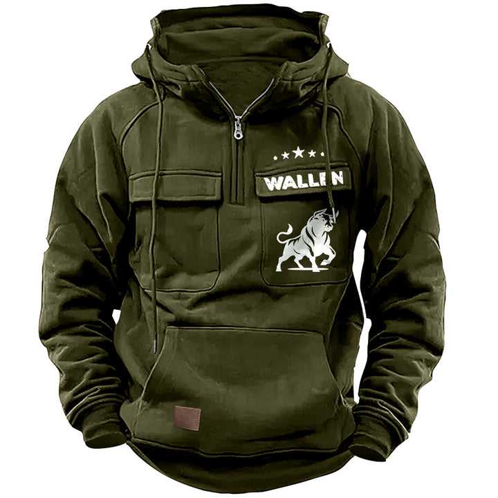 Herren nan Kapuzenpullover mit Halbzip, Cargo-Brusttaschen und Kängurutasche Echo Archiv