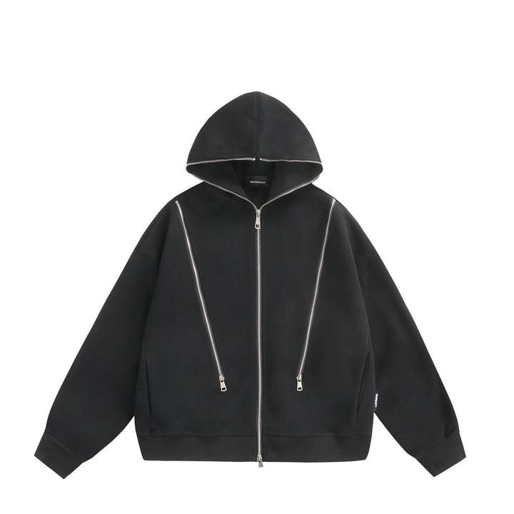 Unisex Kapuzen-Sweatjacke mit Doppelreißverschluss und Ziernaht-Panel Echoarchiv