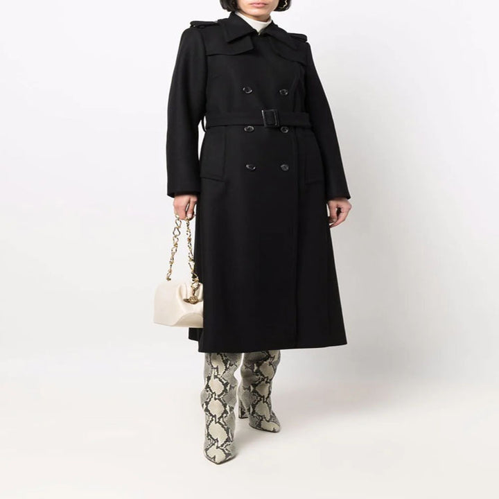 Damen Gehrock-Mantel im Trenchcoat-Stil mit betonter Taille und Schulterriegel Echoarchiv