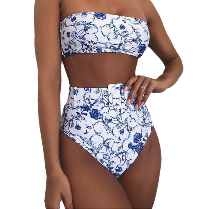 Damen Hoch tailliertes Bandeau-Bikini-Set mit modischem Leopardenmuster Echo Archiv