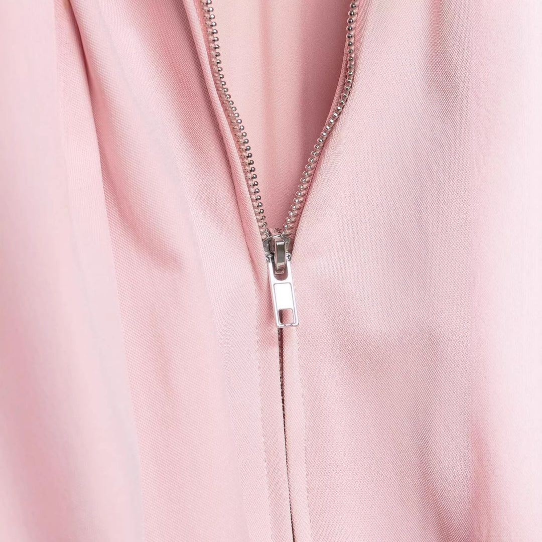 Damen Kurz geschnittene Blousonjacke mit weitem Ballonärmel, Reißverschluss und elastischem Saum Echoarchiv