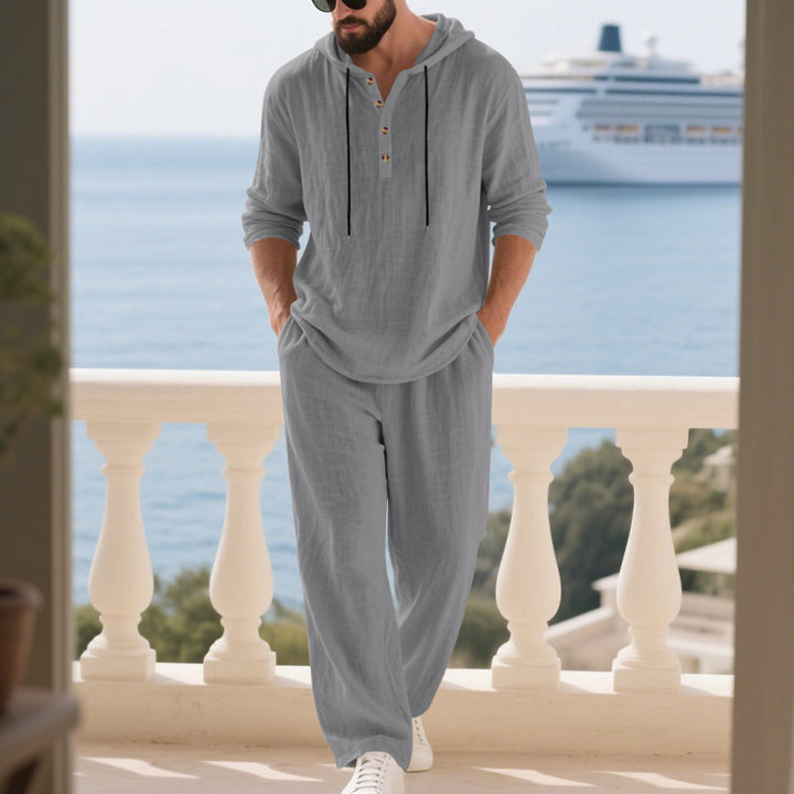 Herren lässiges Leinen-Hoodie-Set mit praktischen Taschen und entspannter Passform Echoarchiv