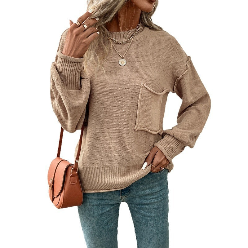Damen Lässiger Strickpullover mit aufgesetzter Tasche Echo Archiv
