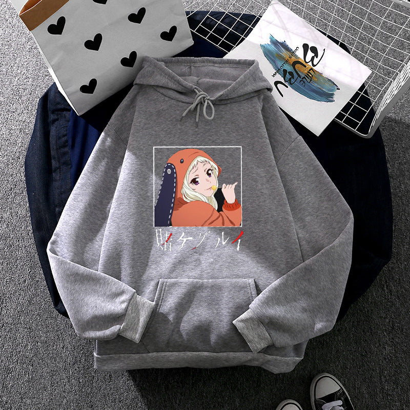 Damen Oversize Kapuzenpullover mit Manga-Frontprint und Kängurutasche – Auréline