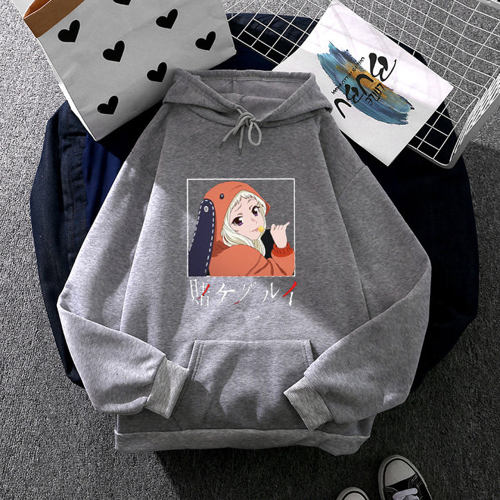Damen Oversize Kapuzenpullover mit Manga-Frontprint und Kängurutasche – Auréline