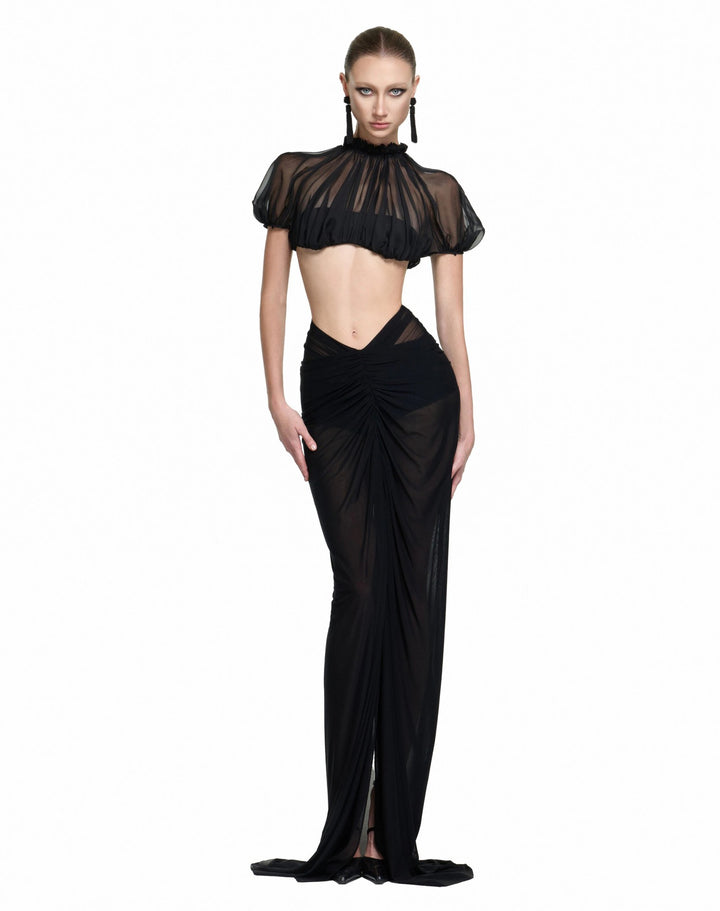 Damen Elegantes transparents Maxikleid mit ärmelloser Silhouette Echo Archiv