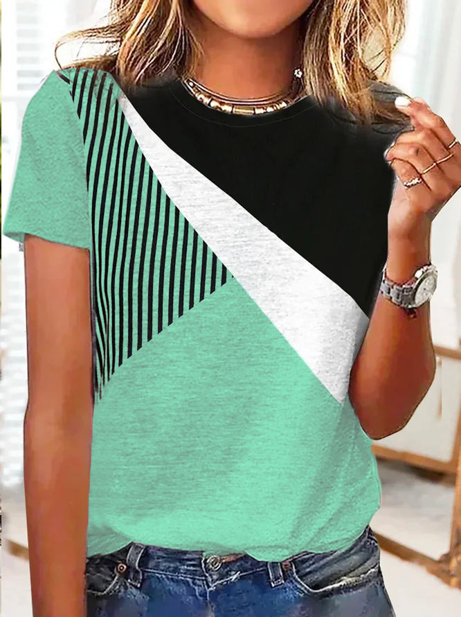 Damen Farbblock Langarmshirt mit schrägem Streifenmuster und Rundhalsausschnitt Echoarchiv