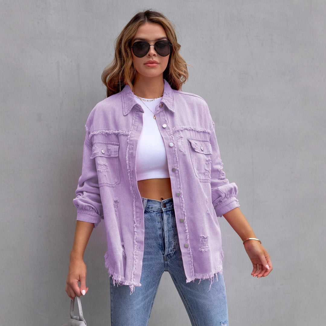 Damen nan oversized Utility-Denim-Hemdjacke mit Fransenbesatz und aufgesetzten Pattentaschen Echo Archiv