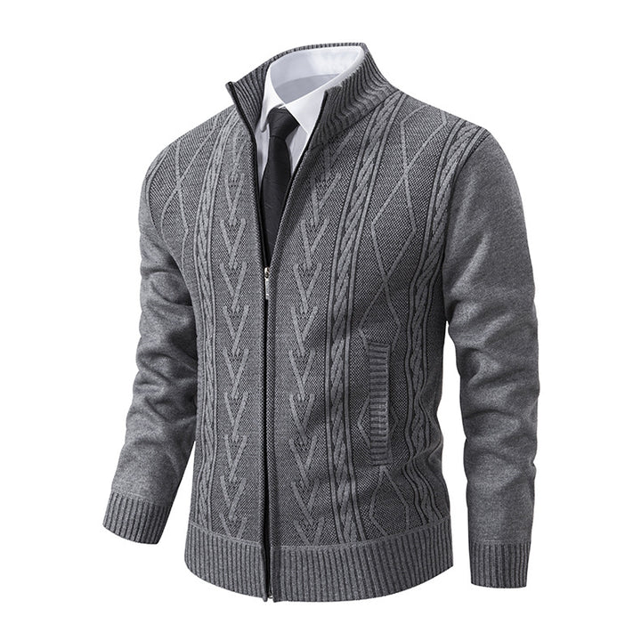 Herren Strickjacke mit strukturiertem Zipper und ausgefallenem Aran-Muster Echoarchiv