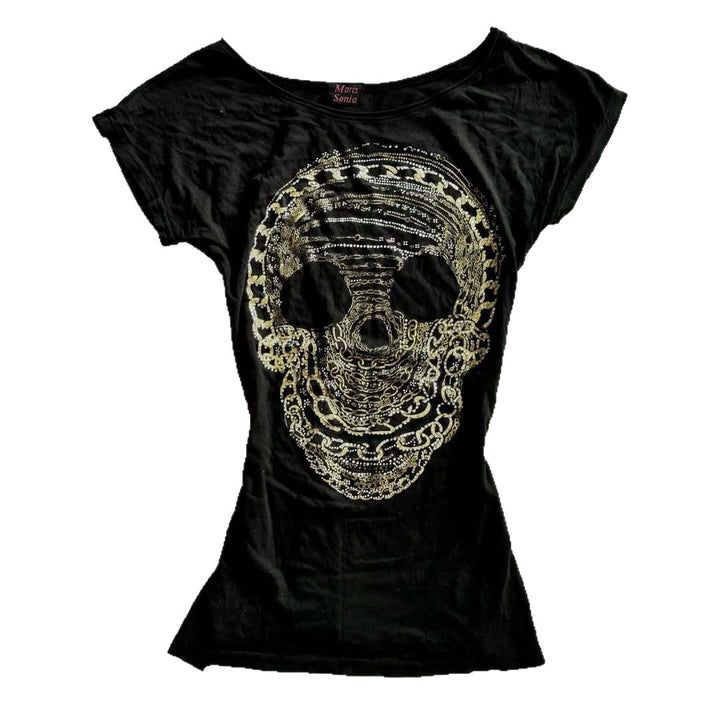 Damen T-Shirt mit schickem Skelettmotiv und Glitzerakzenten Echo Archiv