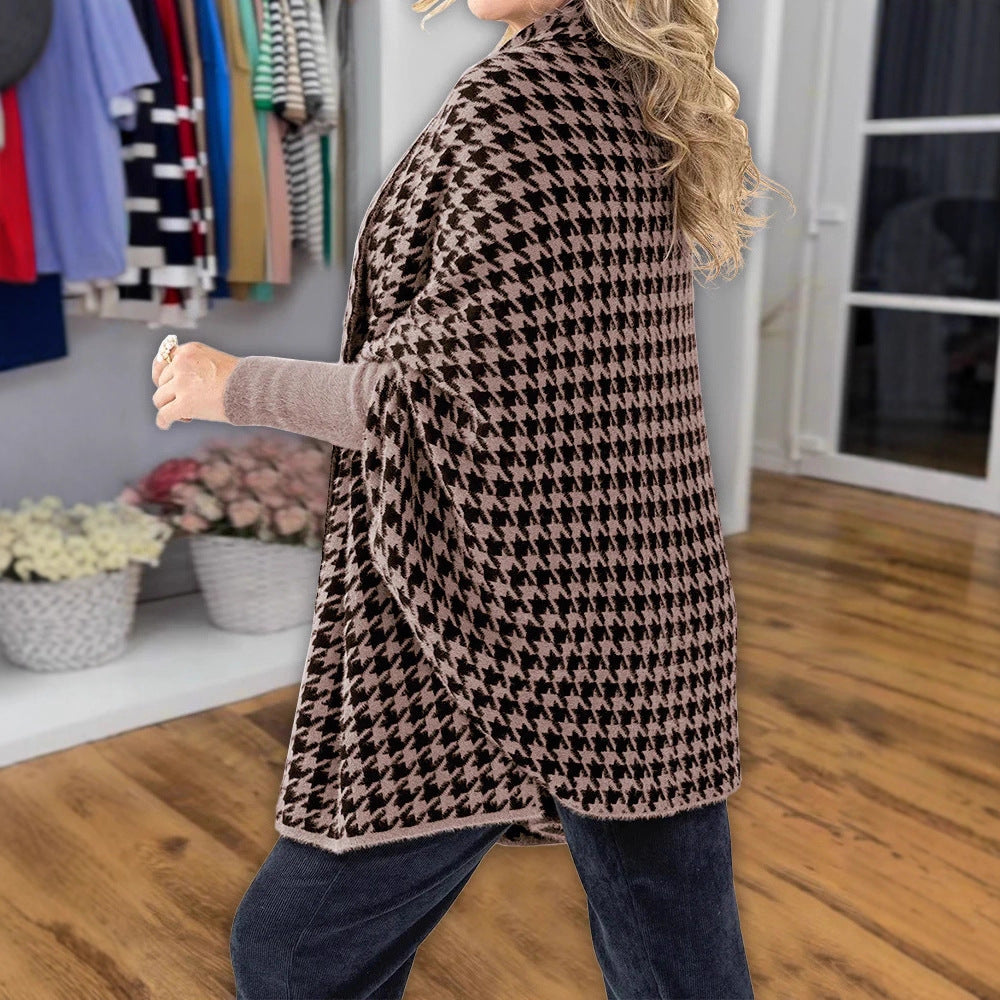 Damen modischer Poncho mit Hahnentrittmuster Echo Archiv