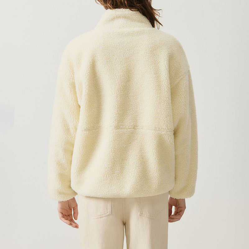 Damen Flauschige Fleecejacke mit hohen Kragen und seitlichen Taschen Echoarchiv
