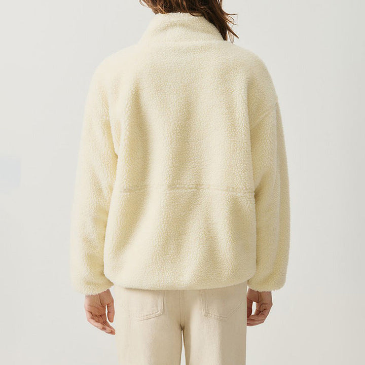 Damen Flauschige Fleecejacke mit hohen Kragen und seitlichen Taschen Echoarchiv