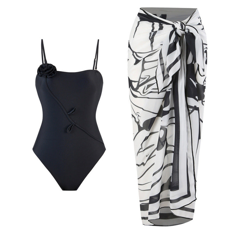 Damen Einteiler Badeanzug mit floralem Design und passendem Strandüberwurf Echo Archiv
