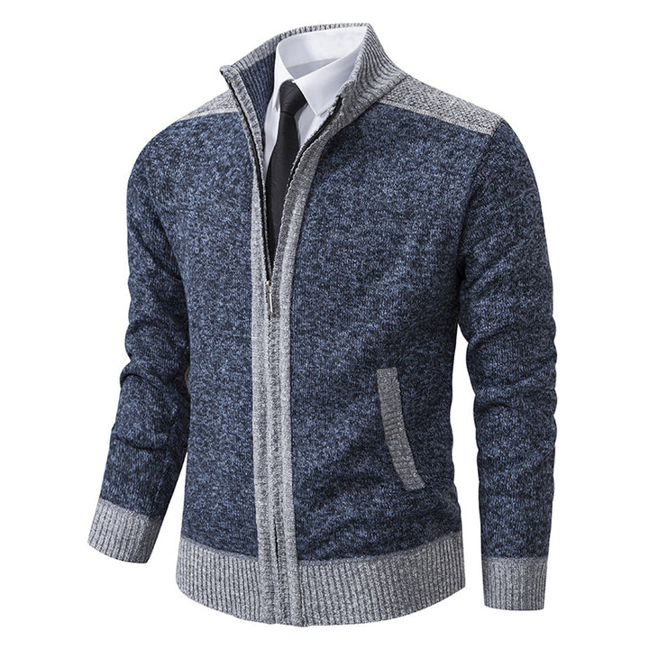 Herren nan strukturierter Strickcardigan mit Stehkragen und durchgehendem Reißverschluss Echo Archiv