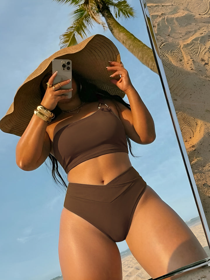 Damen Hochtailliertes Bikini-Set mit asymmetrischem Oberteil Echo Archiv